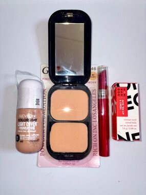4 PC Makeup Lot: Revlon Foundation, Revlon Lip, OneOfOne Blush, Giovi Powder NEW